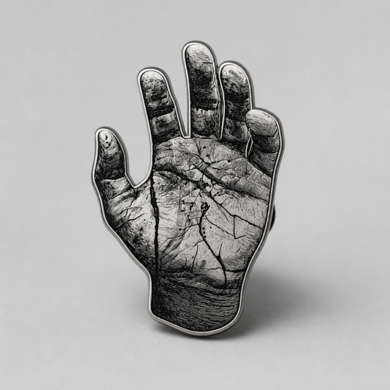 Concept mockup of the David’s Hand hand-shaped supporter pin