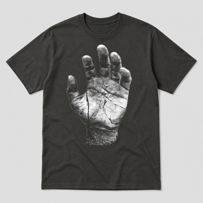 Concept mockup of the charcoal David’s Hand supporter shirt