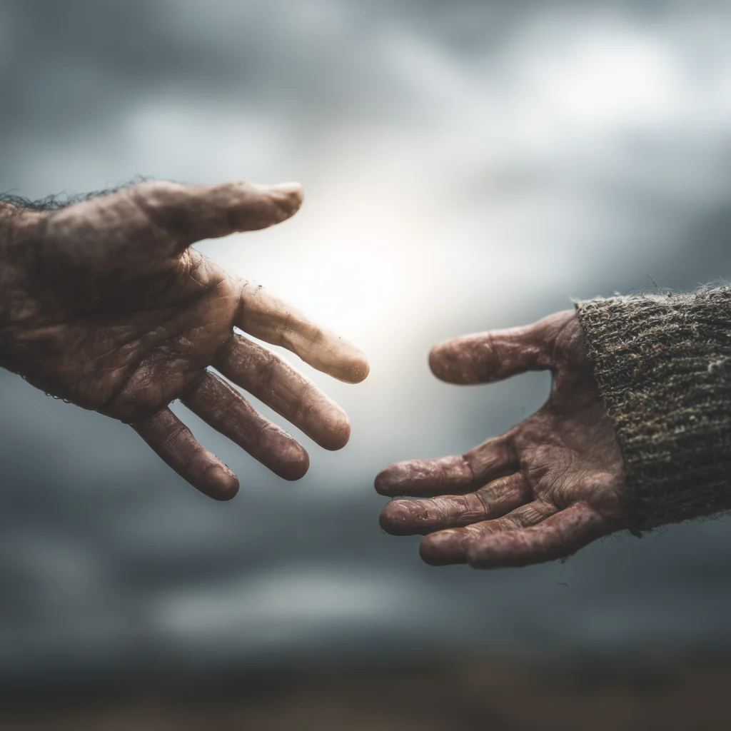 Two hands reaching toward one another